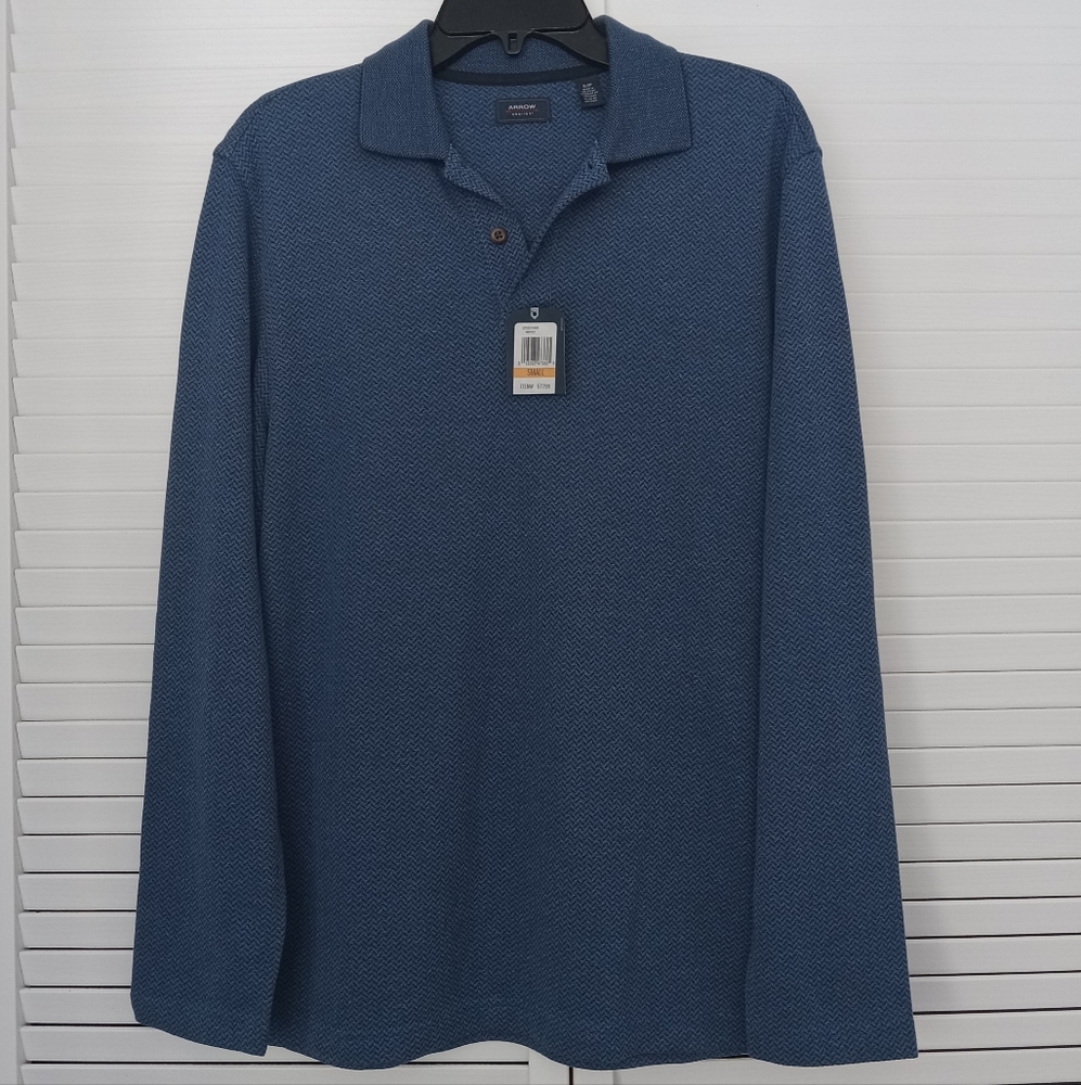ARROW Men's Blue Long Sleeve Polo Shirt Size Small *NWT